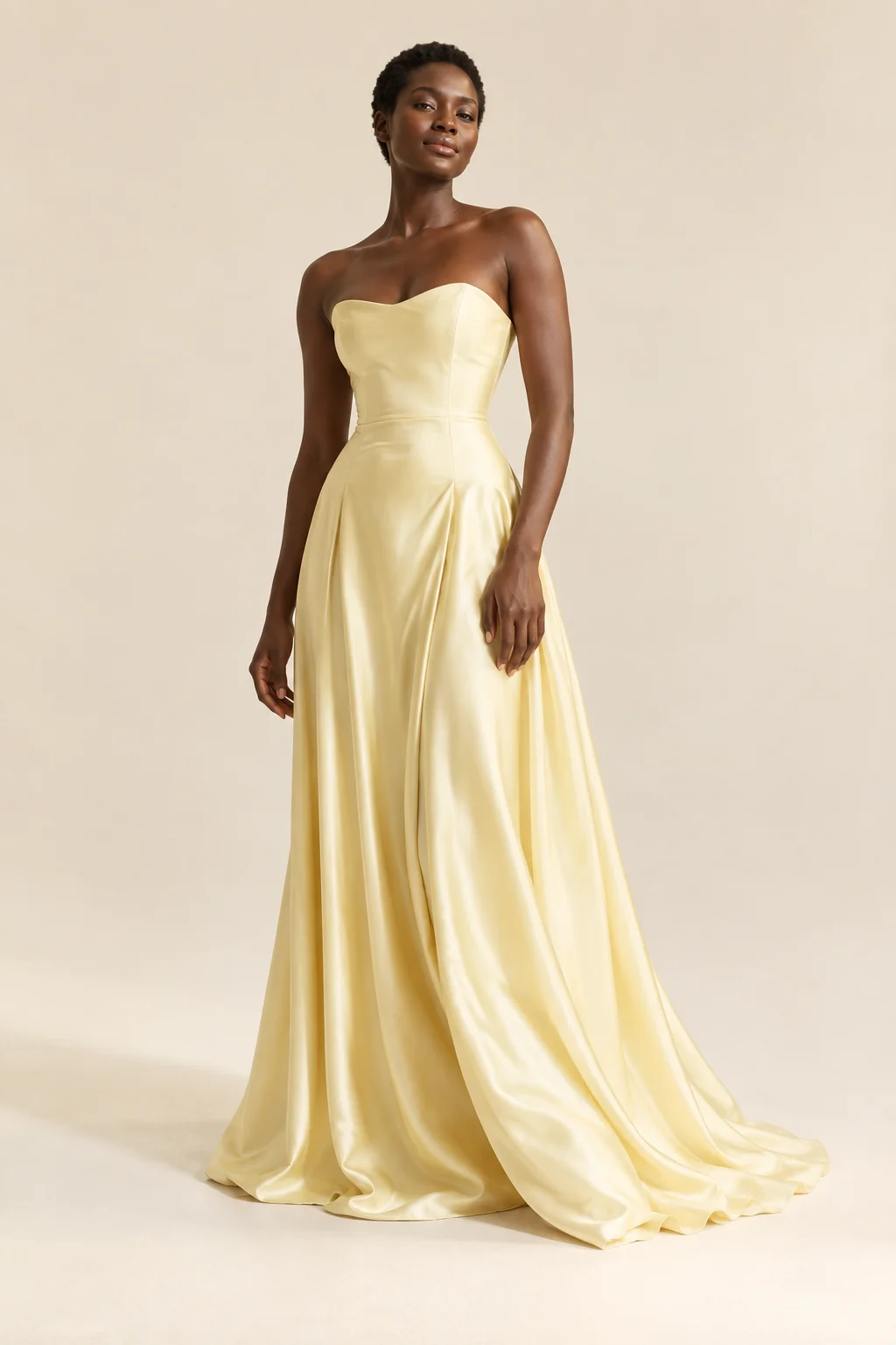 A personalised butter yellow silk gown